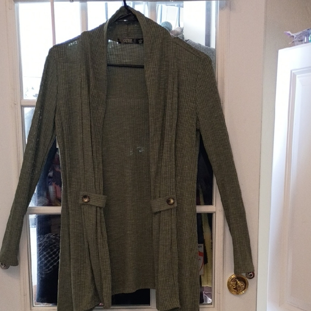 Green Ribbed Cardigan Sweater Size Small